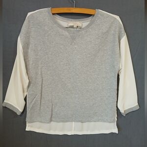 Ann Taylor Loft Top Womens Small S Gray White Blouse